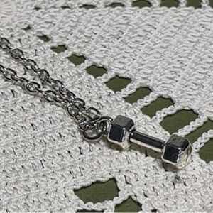 18” Silver Dumbbell Pendant Necklace, Fitness, Jewelry Gift